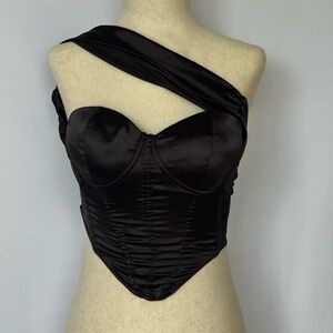 Black One-Shoulder Bustier Top